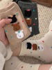 小熊袜子女秋冬季中筒袜ins潮，可爱日系纯棉韩版东大门波点堆堆袜