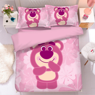 草莓熊四件套1.5m1.8米，少女心卡通床上三件套可爱儿童被套床单ins