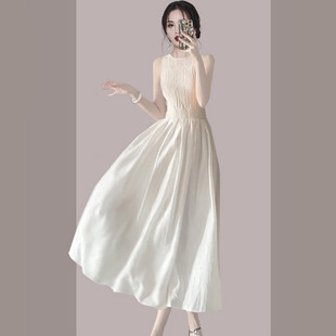 高级感法式名媛，无袖连衣裙女2024夏季气质，收腰白色长裙
