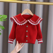 女童毛衣外套春秋季2022韩版洋气儿童针织开衫女宝宝秋装上衣
