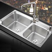 厨房水槽双槽304不锈钢，拉丝洗菜盆厨盆洗碗池，套餐斜边水池加厚