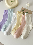 白色袜子女中筒春秋季松口纯棉秋季薄款透气堆堆，长筒月子袜孕妇袜