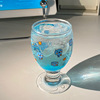 ins透汽水杯可爱蓝色，酷儿脚玻璃杯可爱小蓝人玻璃水杯