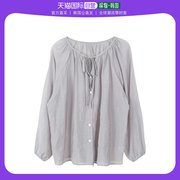 韩国直邮66girls银蝴蝶结褶皱，宽松bl网上购物中心，v领雪纺衫褶皱