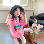 韩系女童韩版宽松字母短袖T恤2023夏款儿童洋气发泡工艺半袖体恤