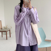 少女ins淡紫色衬衫女香芋紫bf风糖果色，防晒衫中长款薰衣草紫衬衫