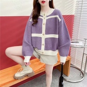 501-556号紫色毛衣女2023年秋季宽松韩版时尚百搭针织衫