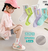 女童袜子夏季薄款纯棉儿童，中筒字母袜潮流，无骨网眼袜运动中大童袜