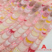 琉璃采色亮片网纱刺绣蕾丝布料粉色裙子条纹显高显瘦服装旗袍面料