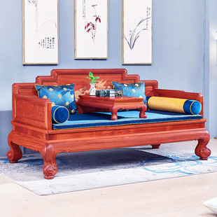 缅甸花梨木罗汉床红木家具实木沙发床躺椅家用大果紫檀罗汉床缅花