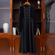 英国单出口纯原高档女装醋酸圆领长袖黑色连衣裙修身长裙赫本2056