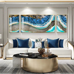 镶钻晶瓷晶钻三联画水晶，客厅装饰画轻奢沙发，背景墙风格新中式挂画
