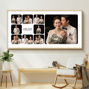 宫格婚纱照大相框，挂墙实木定制结婚照片，墙多相片放大制作创意组合