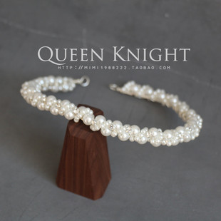 女王骑士简约白色珍珠水钻，缠绕发带发箍新娘，伴娘结婚头饰