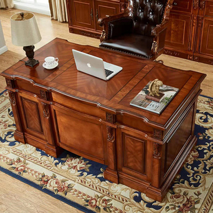 美式实木书桌奢华大班台别墅，书房电脑桌写字台，家用仿古办公老板桌