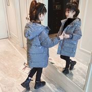 女童冬装棉衣中长款2022中大童，洋气反光棉服，加厚羽绒棉袄外套