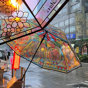 玻璃彩绘透明雨伞，hellokitty库洛米伞长柄手动伞，拍照道具摆摊专用