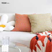 料有美家ins风北欧橙色黄色格子抱枕沙发靠垫现代轻奢客厅靠枕