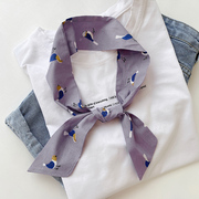 秋季纯棉细窄长条小丝巾，t恤装饰领巾腕巾发带，紫色丝带飘带围巾女