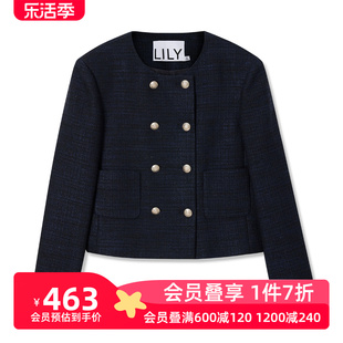 商场同款lily2023秋女装优雅复古小香风气质，双排扣短外套