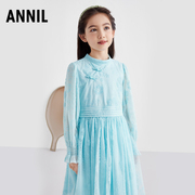 商场同款安奈儿女童装晚礼服中国风长袖网纱连衣裙002