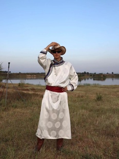 帅气蒙古服装男黑色民族民装男士日常服装蒙古袍男款演出表演