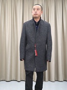 针织羊毛大衣男立领，单排扣普洛克秋冬灰色，商务休闲毛呢外套