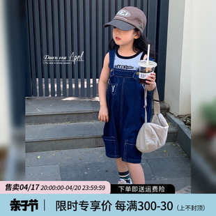 女童背带裤2024夏装儿童时尚背带牛仔裤中小童休闲百搭裤子潮