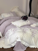 定制法式公主风冬季牛奶绒四件套紫色双面加厚保暖珊瑚绒被套床上