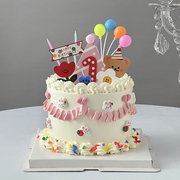 网红ins风儿童生日蛋糕装饰品，插件卡通小熊，生日快乐韩式烘焙插牌