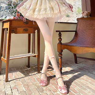 lolita白色连裤袜交叉绑带，芭蕾风粉色蝴蝶结袜日系，jk超薄少女白丝