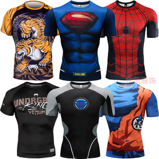 运动紧身衣复仇者联盟英雄战衣，钢铁侠超人蜘蛛侠短袖，t恤男速干衣