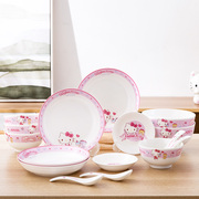 hellokitty陶瓷餐具套装家用碗盘，组合可爱儿童，专用碗高颜值女盘子