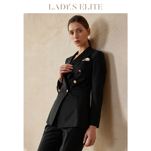 ladyselite黑色西装套装女2023ol风通勤修身纯色，高端西服外套