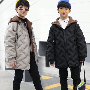 男童羽绒棉服儿童棉衣棉袄，大童冬装中童外套中长款加厚连帽假两件