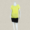 蕾dow雪纺拼清新假两件黄色，女夏季镂空洞，眼提花蕾丝衫上衣b15016
