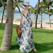 泰国出游裙子碎花背带裙长裙女夏海边穿搭沙滩裙高级感吊带连衣裙