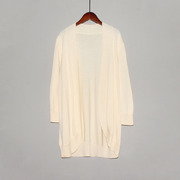 626 春秋款七分袖针织衫女欧美单时尚简约宽松显瘦米白色开衫外套