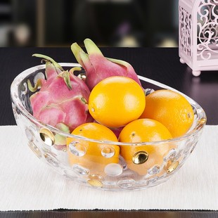 华莹果斗果盘创意时尚欧式彩点玻璃水果盘大果盆果斗摆件