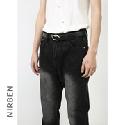 nirben牛仔长裤春季休闲牛仔，中腰松紧腰中线，韩版复古男裤子