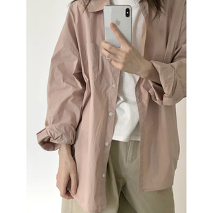 自制暗粉色日系复古长袖衬衫女秋vintage美式港风高级感宽松衬衣