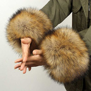 手腕护套冬天加厚袖套仿皮草毛绒手圈假袖女大狐狸毛保暖护护袖口