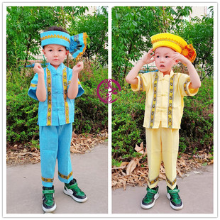 泰国男童装棉麻料小男傣民族风夏季短袖服饰西双版纳傣族男孩服装