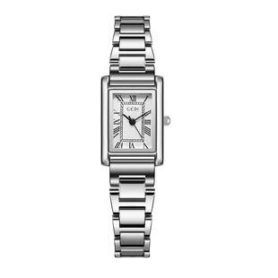 歌迪复古轻奢长方形银壳银石英，钢带气质手表女士，时尚男国产腕表