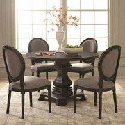 美式复古实木圆餐桌橡木，做旧小户型餐厅，大饭桌6人黑色餐桌椅组合