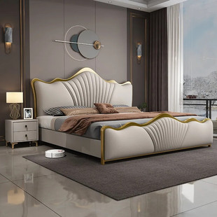 林氏木业卧室轻奢真皮，床双人床1.8米主卧大床现代简约高端大气软