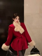 新年战袍红色毛呢外套双面，羊绒呢子大衣女，款2023秋冬款高级感