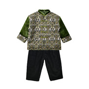 中式男童绿色丝绒对襟棉衣棉服，加厚儿童外套秋冬款拜年服国风礼服