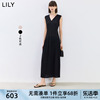 lily2024夏女装(夏女装)设计感学院风百褶气质，v领通勤长款高腰连衣裙