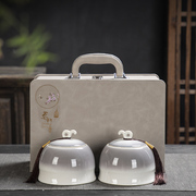 高档皮包茶叶礼盒装空盒白茶，绿茶龙井包装盒，通用陶瓷茶叶罐半斤装